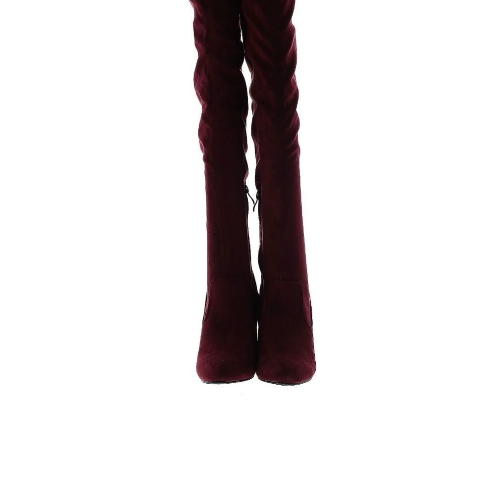Red Over the Knee Boots with Luxurious Texture